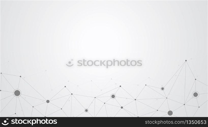 Abstract science and digital internet connection on white and grey background. polygonal with connected dots and lines. Network technology concept.