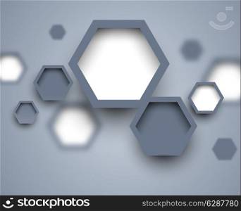 Abstract science gray background with blur hexagons