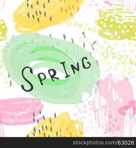 Abstract scribbles green pink spring.Hand drawn with ink and marker brush seamless background.Ethnic design.