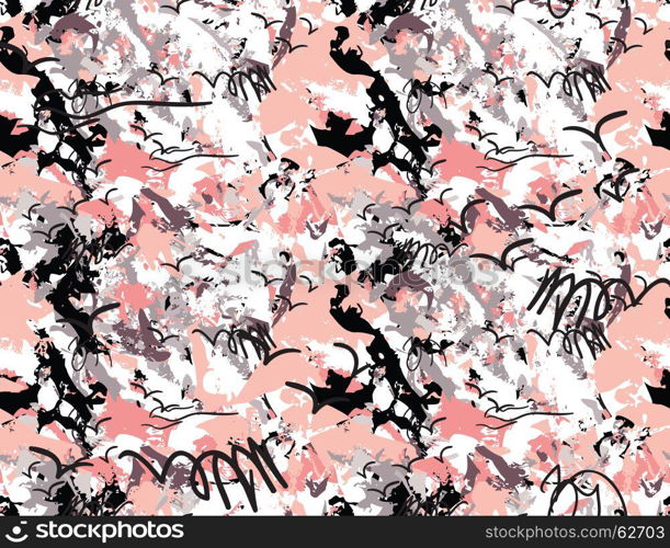 Abstract scribbles pink with grunge.Hand drawn with ink and marker brush seamless background.