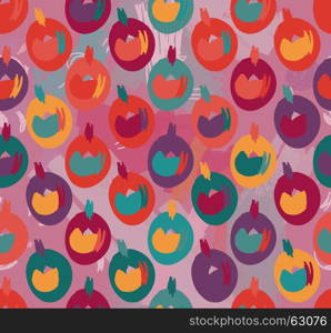 Abstract scribbles with colored berries.Hand drawn with ink and marker brush seamless background.Ethnic design.
