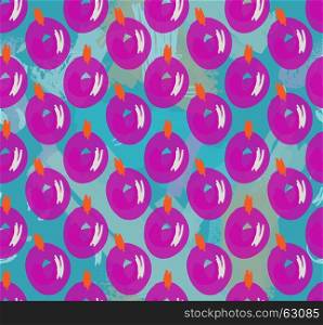Abstract scribbles with purple berries.Hand drawn with ink and marker brush seamless background.Ethnic design.