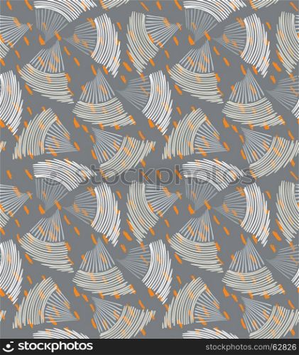 Abstract sea shell dark gray textured.Hand drawn with ink seamless background.Creative handmade repainting design for fabric or textile.Geometric pattern made of striped triangular shapes.Vintage retro colors.