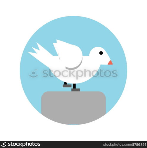 Abstract seagull in flat design on blue background