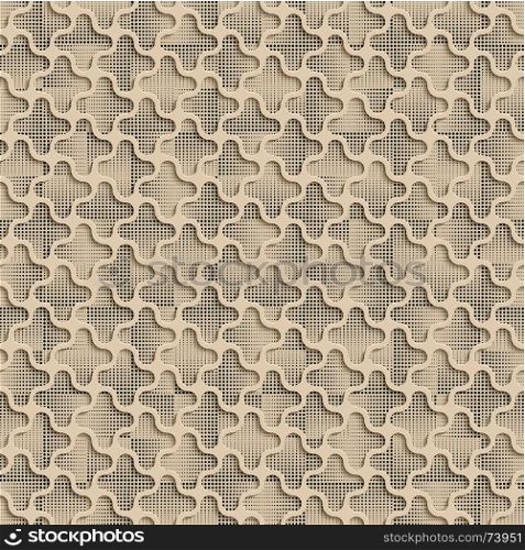 Abstract Seamless Background Pattern. 3d Quadrilateral Beige Tile Surface With Black Dots Of Different Sizes On The Bottom Layer. Frame Border Wallpaper. Elegant Repeating Vector Ornament