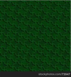 Abstract Seamless Background Pattern. 3d Quadrilateral Green Tile Surface With Black Dots Of Different Sizes On The Bottom Layer. Frame Border Wallpaper. Elegant Repeating Vector Ornament