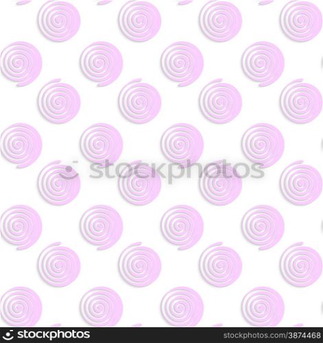 Abstract seamless background with 3D cut out of paper effect. Pattern with realistic shadow. Modern texture. Stylish backdrop.White colored paper pink round spirals.