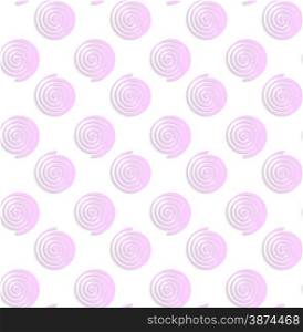 Abstract seamless background with 3D cut out of paper effect. Pattern with realistic shadow. Modern texture. Stylish backdrop.White colored paper pink round spirals.