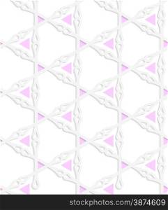 Abstract seamless background with 3D cut out of paper effect. Pattern with realistic shadow. Modern texture. Stylish backdrop.White colored paper pink triangles with clubs.