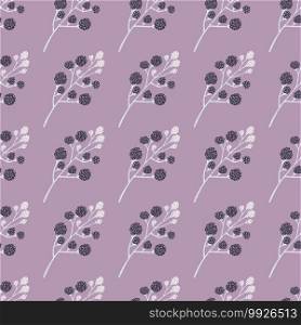 Abstract seamless blackberry pattern with doodle ornament. Pastel purple background. Perfect for fabric design, textile print, wrapping, cover. Vector illustration.. Abstract seamless blackberry pattern with doodle ornament. Pastel purple background.
