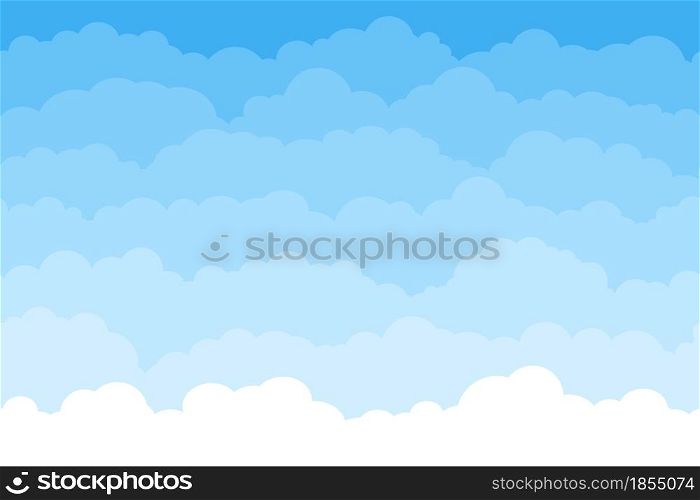 Abstract seamless cartoon background with blue sky and clouds. Summer fluffy sleep cloud wallpaper. Flat dream white clouds vector pattern. Heaven with cumulus, beautiful cloudscape