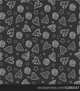 Abstract seamless cute pattern with hearts, flowers and stars