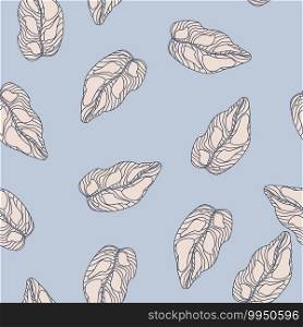 Abstract seamless doodle pattern with random leaf ornament. Blue pastel background. Great for wallpaper, textile, wrapping paper, fabric print. Vector illustration.. Abstract seamless doodle pattern with random leaf ornament. Blue pastel background.