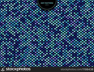 Abstract seamless dots pattern blue color on black background. Polka dot stripe graphic design. Vector illustration