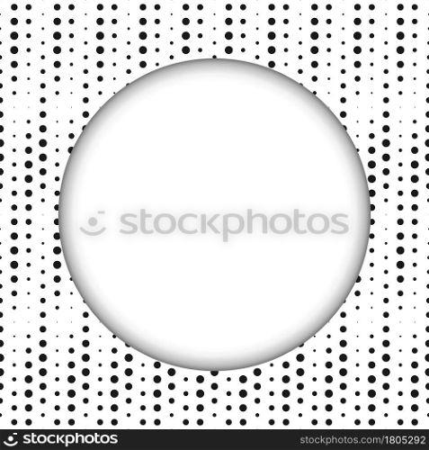 Abstract seamless geometric background of dots of different diameters with a circle in the center for text or photos, photographer. Design for backgrounds, textures, textiles and wrappers.Vector illustration
