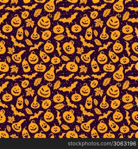 Abstract seamless halloween pattern Creative vector background with bat, leaf pumpkin.. Abstract seamless halloween pattern Creative vector background with bat, leaf pumpkin. Funny pattern for textile and fabric. Colorful bright surface print picture.