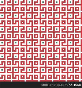 Abstract seamless maze pattern. Geometric red, green and white background design. Vector illustration