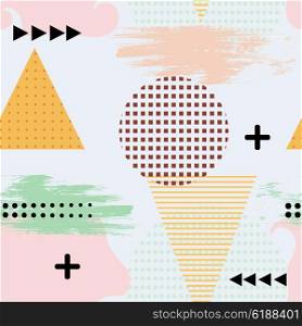Abstract seamless memphis style. The texture of fabric, prints, printing. Memphis pattern &#xA;with geometric design elements. Seamless illustration of abstract elements. Stock vector