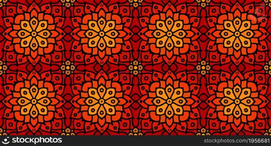 Abstract seamless mosaic ornament. Geometrical oriental floral pattern. Bohemian Seamless Oriental Arabesque.. Red abstract seamless mosaic ornament. Orange geometrical oriental floral pattern. Bohemian Seamless Oriental Arabesque. Tribal pattern vector.