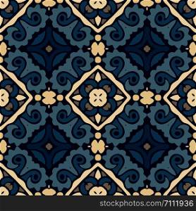 Abstract seamless ornamental Geometric Ethnic style seamless pattern. Azulejo ceramic tile design.. Abstract seamless ornamental Geometric Seamless Pattern Arabesque blue and white, patchwork