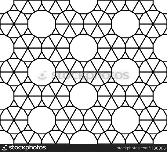 Abstract seamless pattern based on Japanese ornament Kumiko.Black and white.Average thickness.. Abstract seamless pattern based on Japanese ornament Kumiko