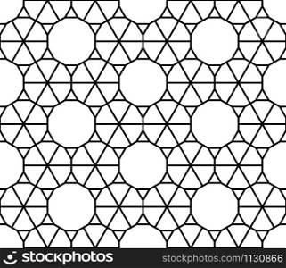 Abstract seamless pattern based on Japanese ornament Kumiko.Black and white.Average thickness.. Abstract seamless pattern based on Japanese ornament Kumiko