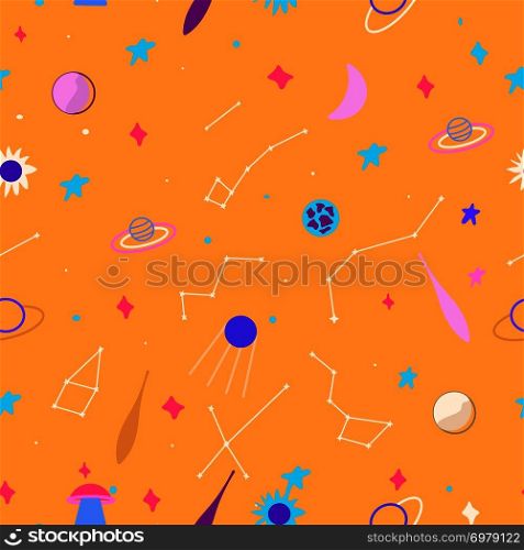 Abstract seamless pattern for fabric, interior design, gift wrapping, business card.. Seamless pattern with space galaxy elements