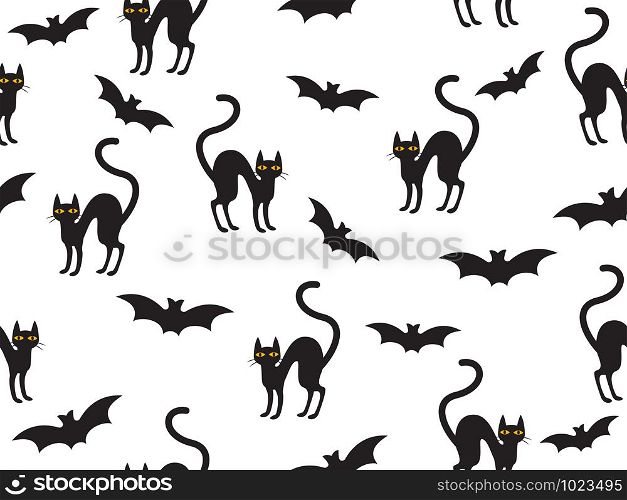 Abstract seamless pattern Halloween with cat and bat on white background