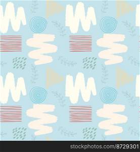 Abstract seamless pattern. Modern background with brush strokes, blots, swirls and dots. Print for textile, paper, packaging, wallpaper and design vector illustration. Modern background with brush strokes, blots, swirls and dots