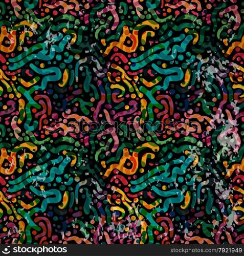 Abstract seamless pattern of colorful brush strokes on the dark faded shabby paper