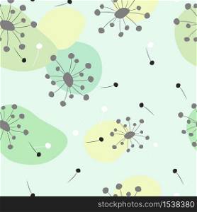 Abstract seamless pattern of flying dandelions. Background in a simple style with geometric elements.. Abstract seamless pattern of flying dandelions.