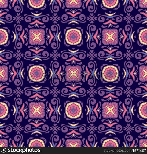 Abstract seamless pattern ornamental. Festive colorful background design. Geometrical ornament for textile. Damask textile seamless pattern tiles vector abstarct background