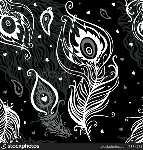 Abstract seamless pattern. Peacock feather. Vector background.