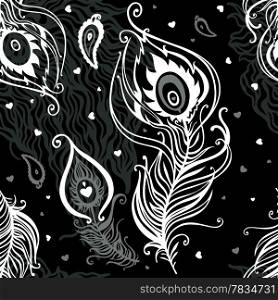 Abstract seamless pattern. Peacock feather. Vector background.