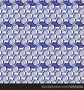 Abstract seamless pattern. Seamless wave vector background. Blue and white texture. Graphic pattern with circles and lines. Repeating abstract decorative background