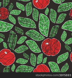 abstract seamless pattern with apples and leaves