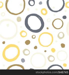 Abstract seamless pattern with circle round shapes elements on white background. Hand drawn simple design texture with chaotic shapes. Texture for wallpaper, background, scrapbook. Vector illustration. Abstract seamless pattern with circle round shapes elements on white background.
