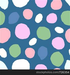 Abstract seamless pattern with colorful circle elements. Simple design texture with chaotic painted shapes. Backdrop for textile or book covers, wallpapers, design, wrapping. Abstract seamless pattern with colorful circle elements.