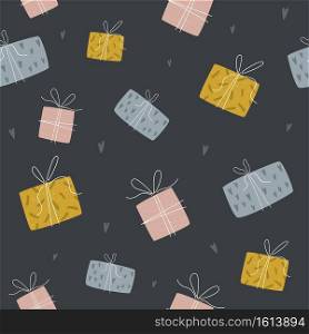 Abstract seamless pattern with colorful gift boxes, vector illustration. Abstract seamless pattern with colorful gift boxes