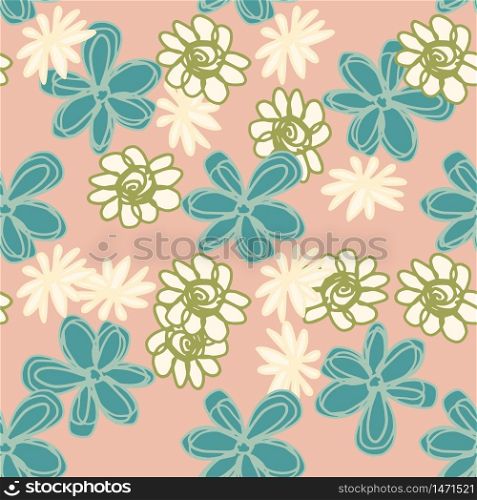 Abstract seamless pattern with hand drawn flowers. Floral endless wallpaper. Decorative backdrop for fabric design, textile print, wrapping paper, cover. Vector illustration. Abstract seamless pattern with hand drawn flowers. Floral endless wallpaper