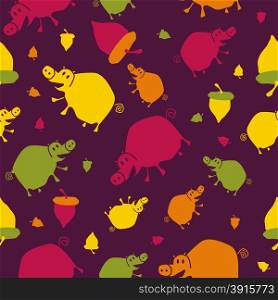 abstract seamless pattern with pigs and acorns