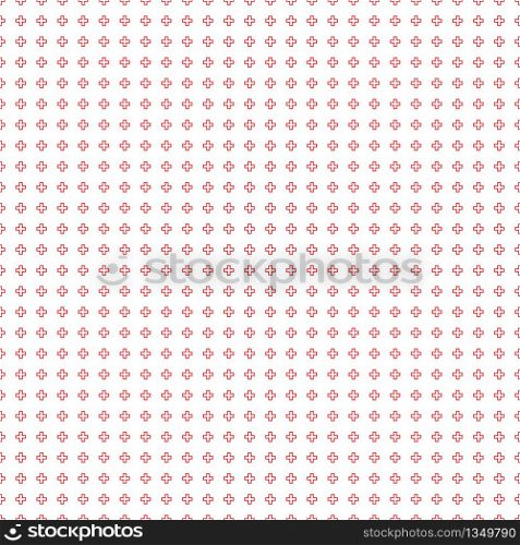 Abstract seamless pattern with red outline crosses on white background. Modern Swiss design in bauhaus style. Good idea for textile, wallpaper, shopping poster, wrapping paper. Vector illustrations. Abstract seamless pattern with red outline crosses on white background. Modern Swiss design in bauhaus style