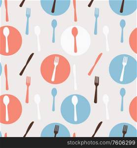 Abstract Seamless Pattern with tableware forks spoons and knives. Vector Illustration EPS10. Abstract Seamless Pattern with tableware forks spoons and knives. Vector Illustration