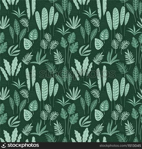 Abstract seamless pattern with tropical leaves. Hand draw texture. Vector template.. Abstract seamless pattern with tropical leaves.
