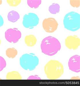 Abstract seamless pattern with varicolored round blots on a white background