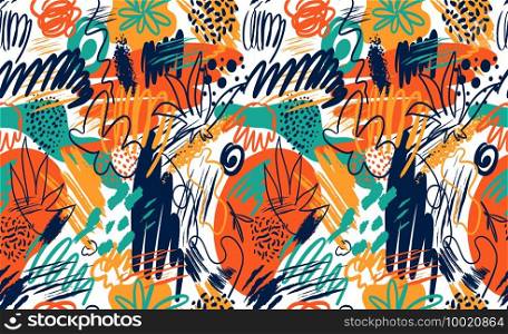 Abstract seamless patterns with hand drawn textures in memphis style.. Abstract seamless patterns with hand drawn textures in memphis style, trend print on white. Retro fashion background.