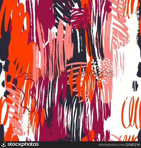 Abstract seamless patterns with hand drawn textures in memphis style.. Abstract seamless patterns with hand drawn textures in scribble style, trend print in bright colors . Retro fashion background.
