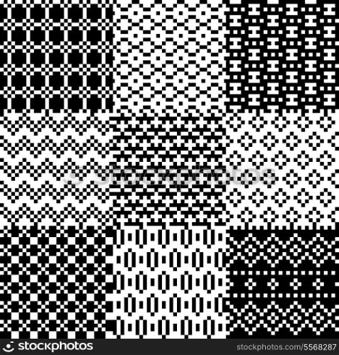Abstract seamless pixel patterns set vector illustration