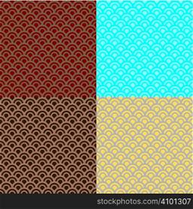 Abstract seamless repeat design with half circles peeping out from behind each other with four color variations