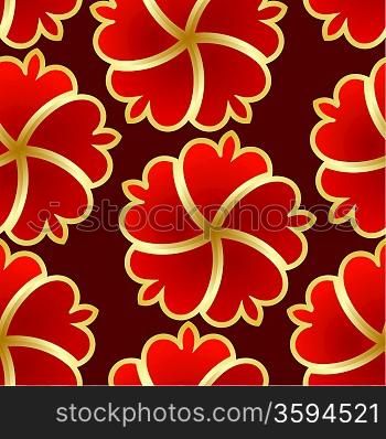 Abstract seamless texture with red gold flower